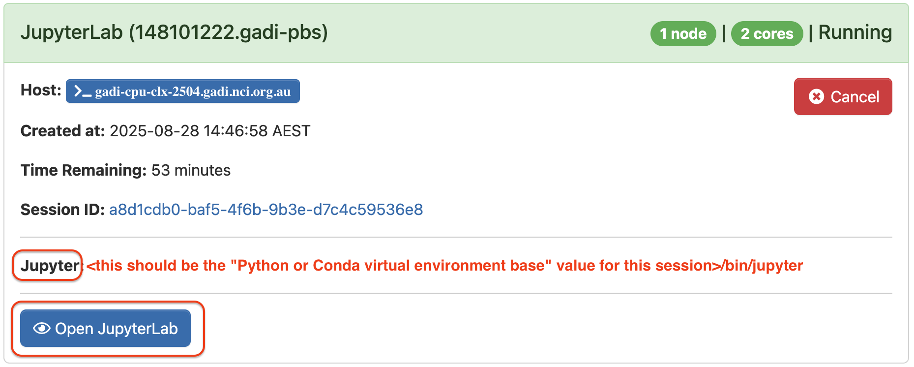 Session running with the correct Jupyter path